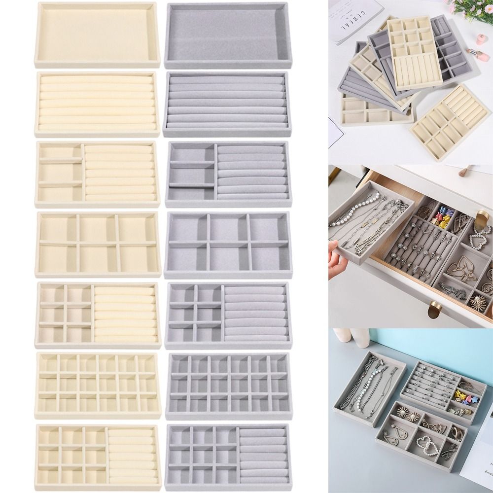 Drawer Organizer Tray - Органайзер-коробка для украшений, штабелируемая, бархатная, для